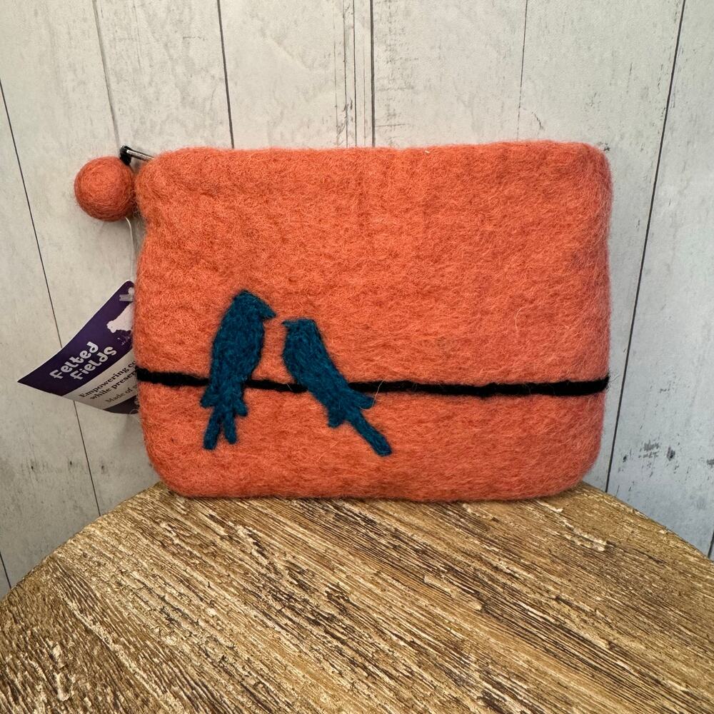Coral Pink Felted Wool Wallet Pouch Blue Pink Coral Makeup Bag New FAST SHIP - Picture 6 of 6